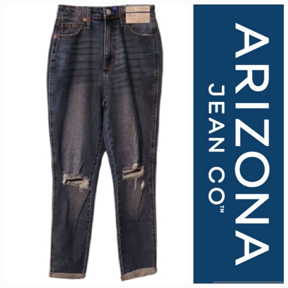 Arizona Jean Co Distressed Curvy Mom Jeans - Picture 1 of 4